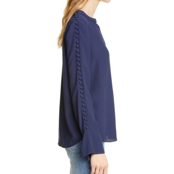 Joie Abe Button Embellished Crepe Long Sleeve Blouse in Midnight. - Picture 4 of 10